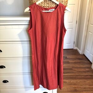 Fabindia Silk Blend Sleeveless Side Slits Dress Women’s Red Embroidered Large